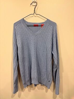 Izod Light Blue Cable-Knit V-Neck Sweater